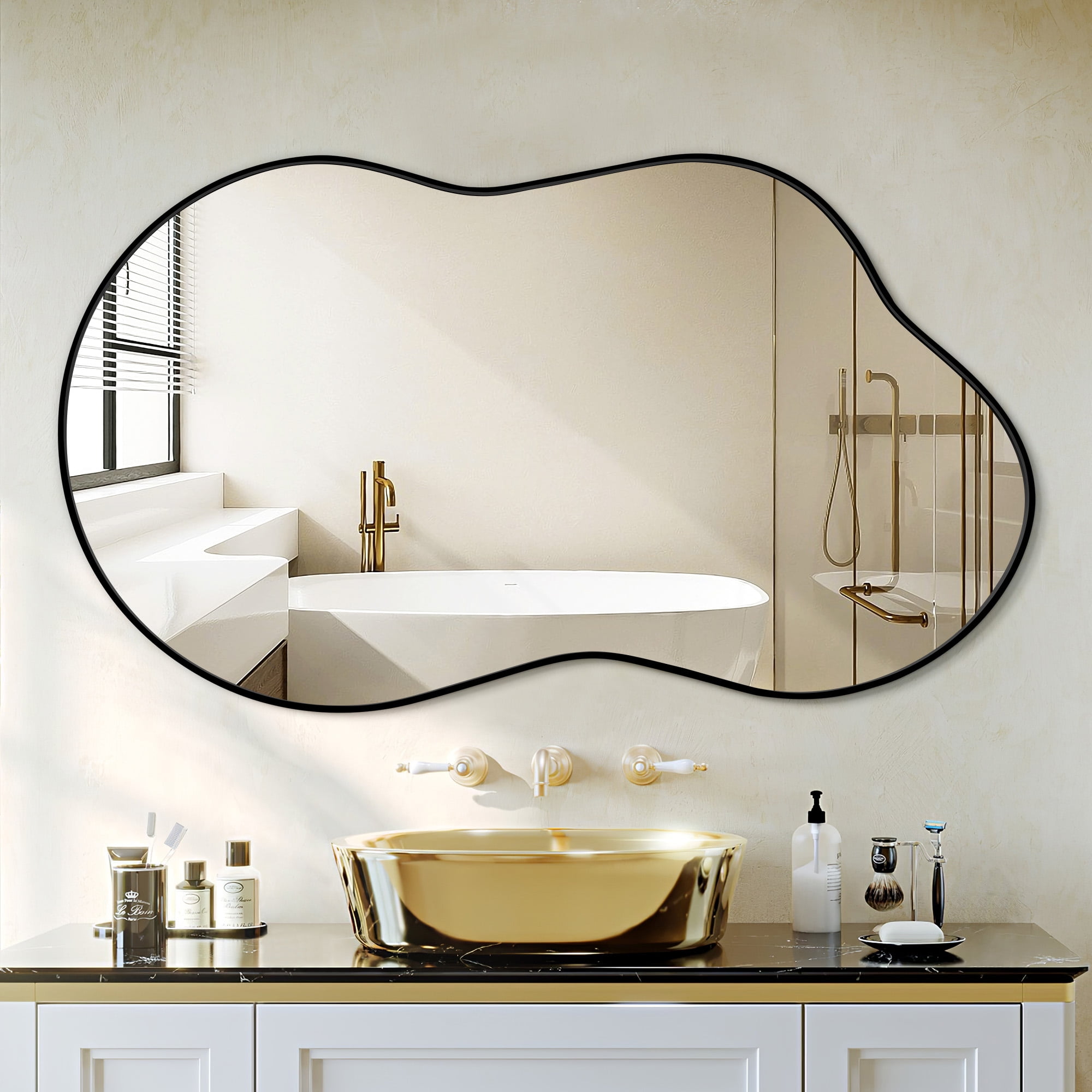 AUSTUFF Irregular Wall Mirror Cloud Shaped Bathroom Mirror 24"x36 ...