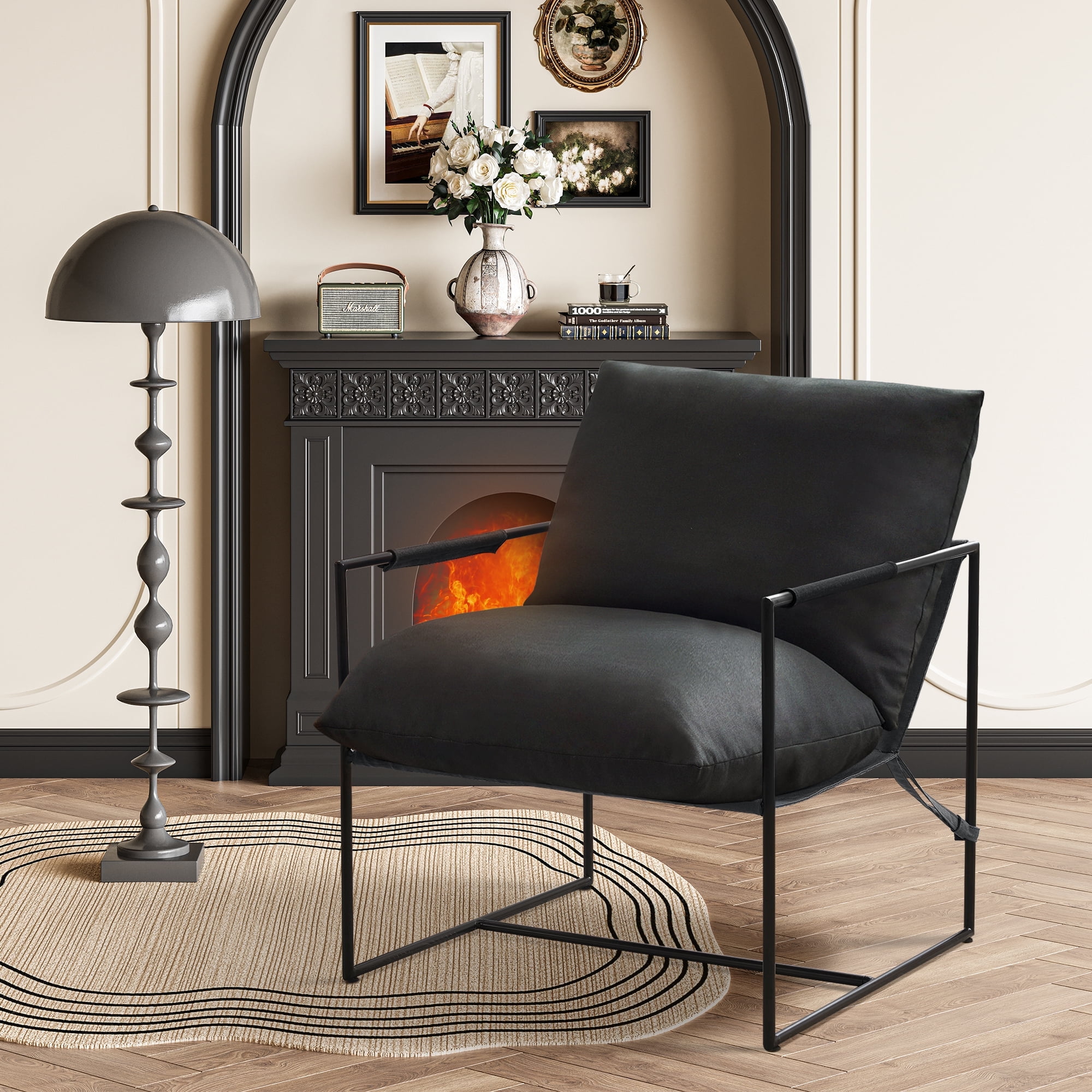 Black Steel Frame Sling uncorfortable Chair
