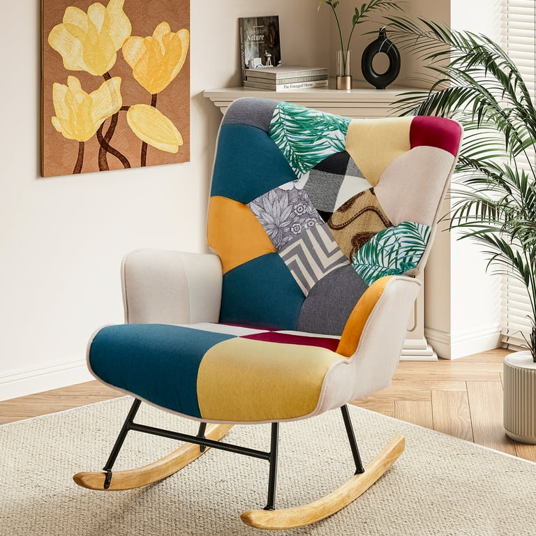 AUSTUFF Rocking Chair Nursery Accent Chair for Living Room Boho Blue