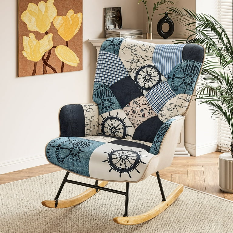 Tewloss Rocking Chair Nursery Accent Chair for Living Room Navy Blue