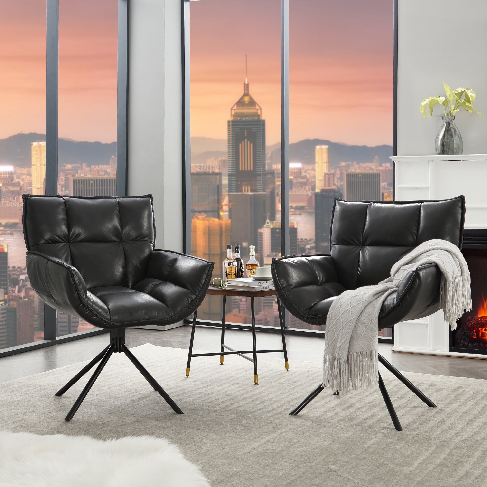 Pemberly Row Contemporary Leather Cowhide Print Accent Chair in