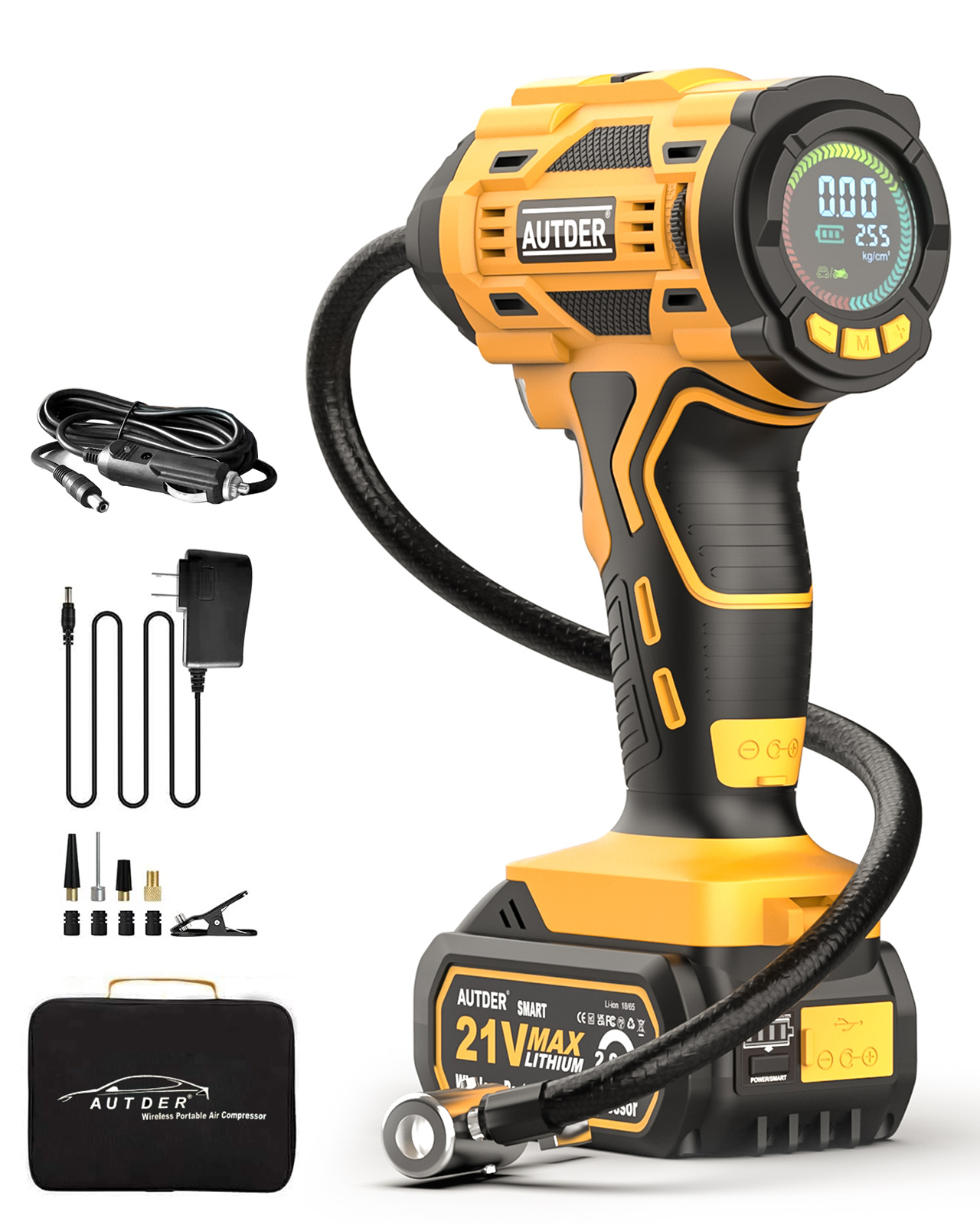 AUTDER Tire Inflator Air Compressor,21V Battery Powered Tire Pump