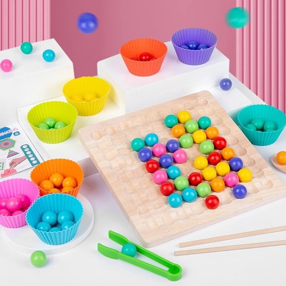 AUTERCO Wooden Montessori Learning Toy - Rainbow Peg Board for Color Matching & Counting, Educational Game for Children 3-7 Years Old