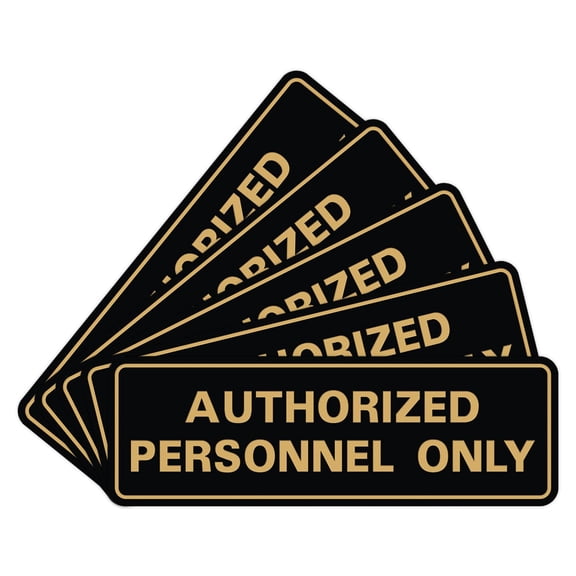 AUTHORIZED PERSONNEL ONLY Sign for Doors Walls, Secure Facility Access Control, Quick Installation with Foam Tape, Brushed Gold, 5 Pack