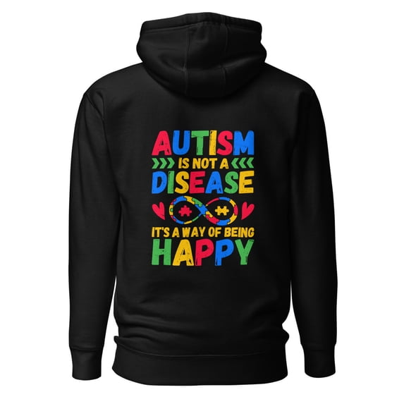 AUTISM TOGETHER AWARENESS CLASSIC ADULT UNISEX HOODIE BACK PRINT (Black, S)