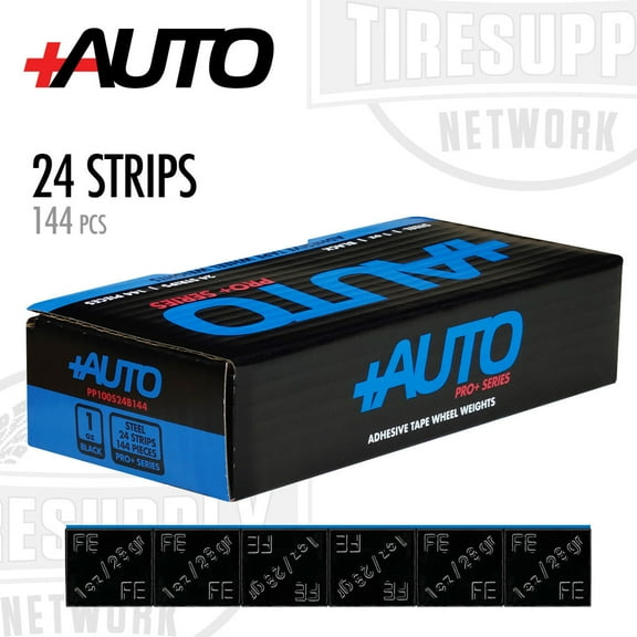 +AUTO 1oz, 1.0oz, Steel, Adhesive Stick on Wheel Weights, EZPeel Tape Weights, Cars, Trucks, SUVs, Motorcycle, Low Profile, Rim Contoured, OE Certified, U.S.A. Professional Grade, 144pcs (Black)