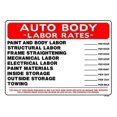 AUTO BODY LABOR RATES 20x28 Heavy Duty Plastic Sign