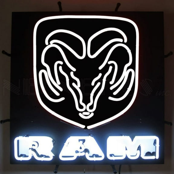 AUTO  DODGE  RAM WHITE NEON SIGN WITH BACKING  5RAMWH