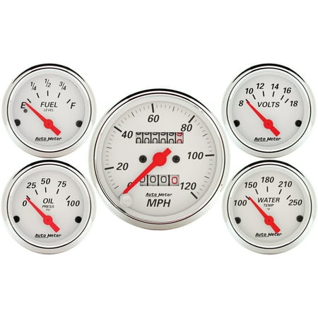 Auto Meter 5 Piece 1300 Arctic White Gauges Kit Box With Mech Speedo