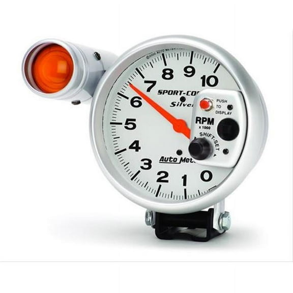 AUTO METER 3911 Sport-Comp Silver 5 In. Tachometer With Shift Light - Silver - 5 in. diameter