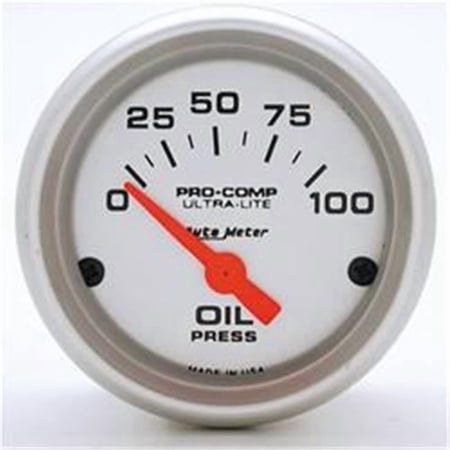 AUTO METER 4327 2.06 In. Mini Ultra Oil Pressure 0-100 Psi - Silver - 2 1/16 in. diameter