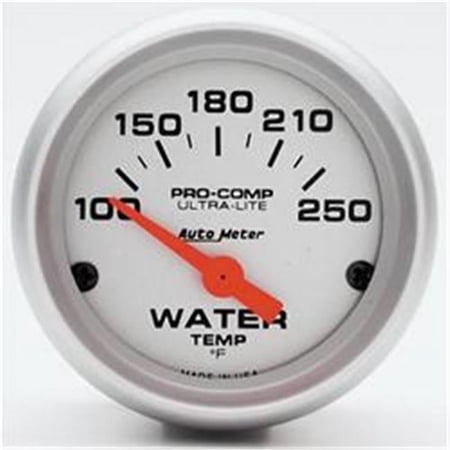 AUTO METER 4337 2.06 In. Mini Ultra Water Temperature 100-250 Degrees F - Silver - 2 1/16 in. diameter - 52.40 mm. diameter