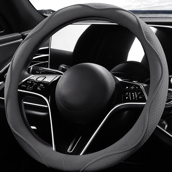 AUTO Steering Wheel Cover - 15.75in Durable Grip Car Accessory, PU Grain Leather Patchwork Design, Anti-Slip, Odor-Free - Gray