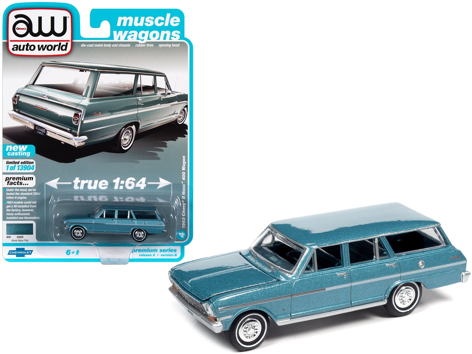 2021 Auto World - 1963 Chevy II Nova 400 Wagon (Blue) AW64312-2B4