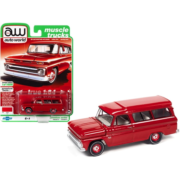 AUTO WORLD 1966 Chevy Suburban Red Muscle Trucks New 2021