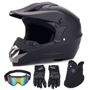 XiongXiong Dirt Bike Helmet DOT Certified, Full Face Motorcycle Helmet w/ Goggles, Gloves, Mask, for Off-Road, ATV, Sun Visor Snowmobile, Black, XL