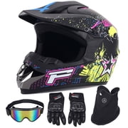 XiongXiong Dirt Bike Helmet DOT Certified, Full Face Motorcycle Helmet w/ Goggles, Gloves, Mask, for Off-Road, ATV, Sun Visor Snowmobile,Multicolor,XL