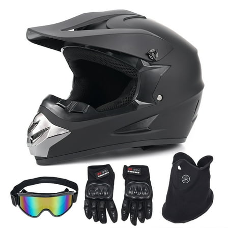 AUTOA Motorcycle Helmets for Adults and Kids, Dirt Bike Helmet with Goggles, Gloves, Mask, Sun Visor Snowmobile, ATV Off Road Helmet DOT Approved, Black, XL