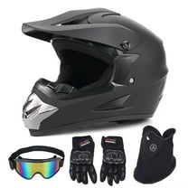 AUTOA Motorcycle Helmets for Adults and Kids, Dirt Bike Helmet with Goggles, Gloves, Mask, Sun Visor Snowmobile, ATV Off Road Helmet DOT Approved, Black, XL