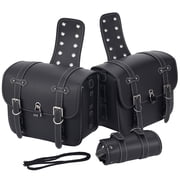 XiongXiong Motorcycle Saddlebags, 2 pack Large Capacity Side Bags, Waterproof PU Leather Luggage Panniers Bags with Removable Bottle Holder, Lock