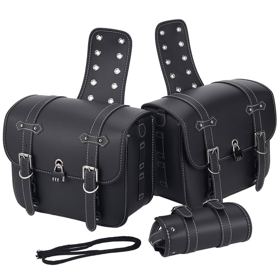 XiongXiong Motorcycle Saddlebags, 2 pack Large Capacity Side Bags, Waterproof PU Leather Luggage Panniers Bags with Removable Bottle Holder, Lock