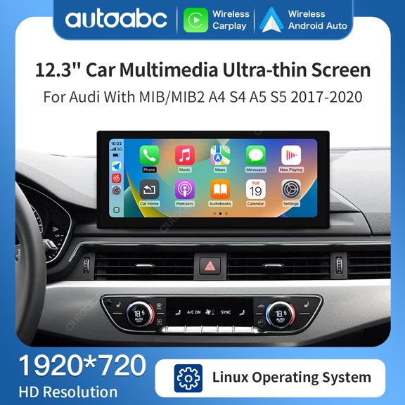 AUTOABC 12.3 Inch Ultra-thin Screen For Audi MIB2 System A4 S4 LHD 2017-2020 Year Car Multimedia HD Resolution Linux Operating System Screen