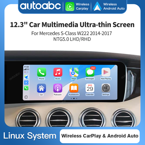 AUTOABC For Mercedes S-Class W222 2014-2017 NTG5.0 RHD 12.3 Inch Car Multimedia Ultra-thin Screen