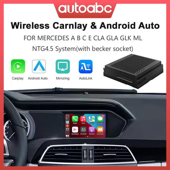 AUTOABC Wireless CarPlay & Android Auto Adapter for Mercedes NTG4.5 | Plug & Play via Becker Slot | Retain OEM Screen & Knob | Fits A/B/C/E/CLA/GLA/GLK/ML/GL/CLS/SLK (2011-2016)