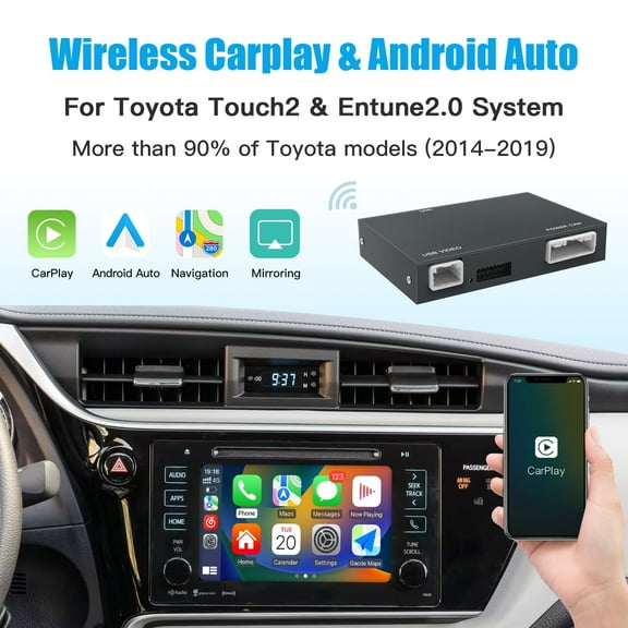 AUTOABC Wireless Carplay For Toyota with Entune2.0 Touch2 2014-2019 New Version Retrofit Kit Decoder Fits For Tundra Highlander RAV4 Tacoma Camry Corolla Avalon Prius CH-R Sienna Camry