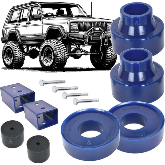 AUTOACER 55mm Polyurethane Lift Kit 8 Pcs - Front & Rear Spacers, Bump Stop Extensions & Hardware for Grand Cherokee WJ 1999-2004 | Heavy-Duty, Durable Suspension Upgrade for Off-Road Performance