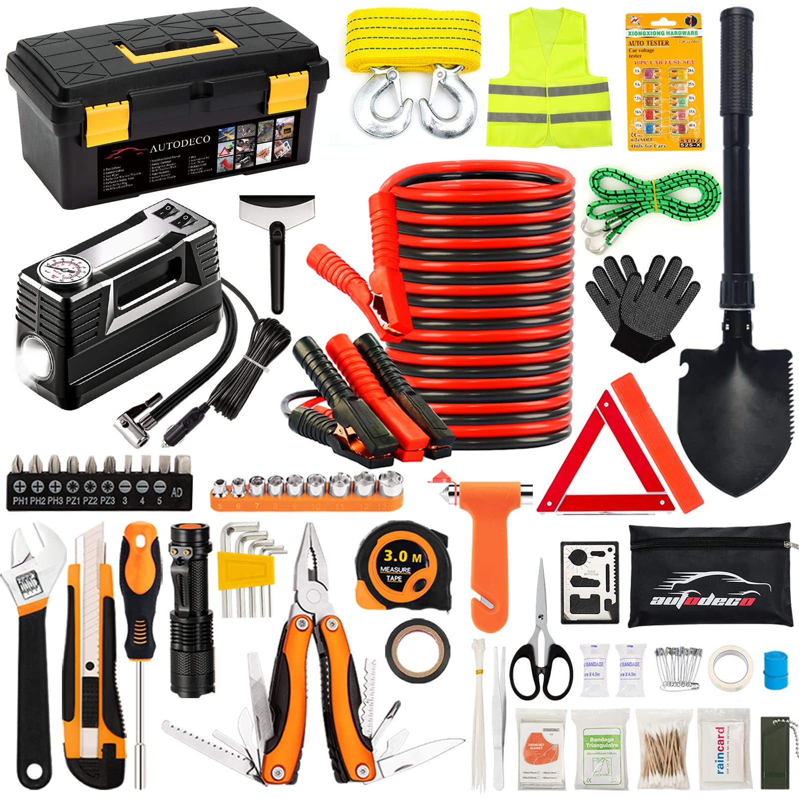 AUTODECO 98 PCS Roadside JB28 Car Emergency Assistance Kit with