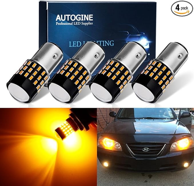 AUTOGINE 4pcs 900 Lumens Super Bright 9-30V 1157 2057 2357 7528 BAY15D LED Bulbs 3014 54-EX Chipsets with Projector for Turn Signal Lights, Amber Yellow