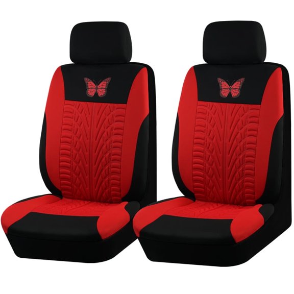 AUTOKING Butterfly Pattern Front Seat Covers for Cars,Trucks,Vans,SUVs,Sedans,Universal Size,Airbag Compatible, Unique Lines Red Seat Covers 2 Front Seats Only (Red)