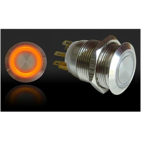 AUTOLOC POWER ACCESSORIES 505 19mm Momentary Billet Button with LED Orange Ring