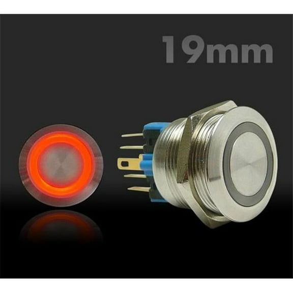AUTOLOC POWER ACCESSORIES Momentary Billet Button with LED Red Ring 19mm