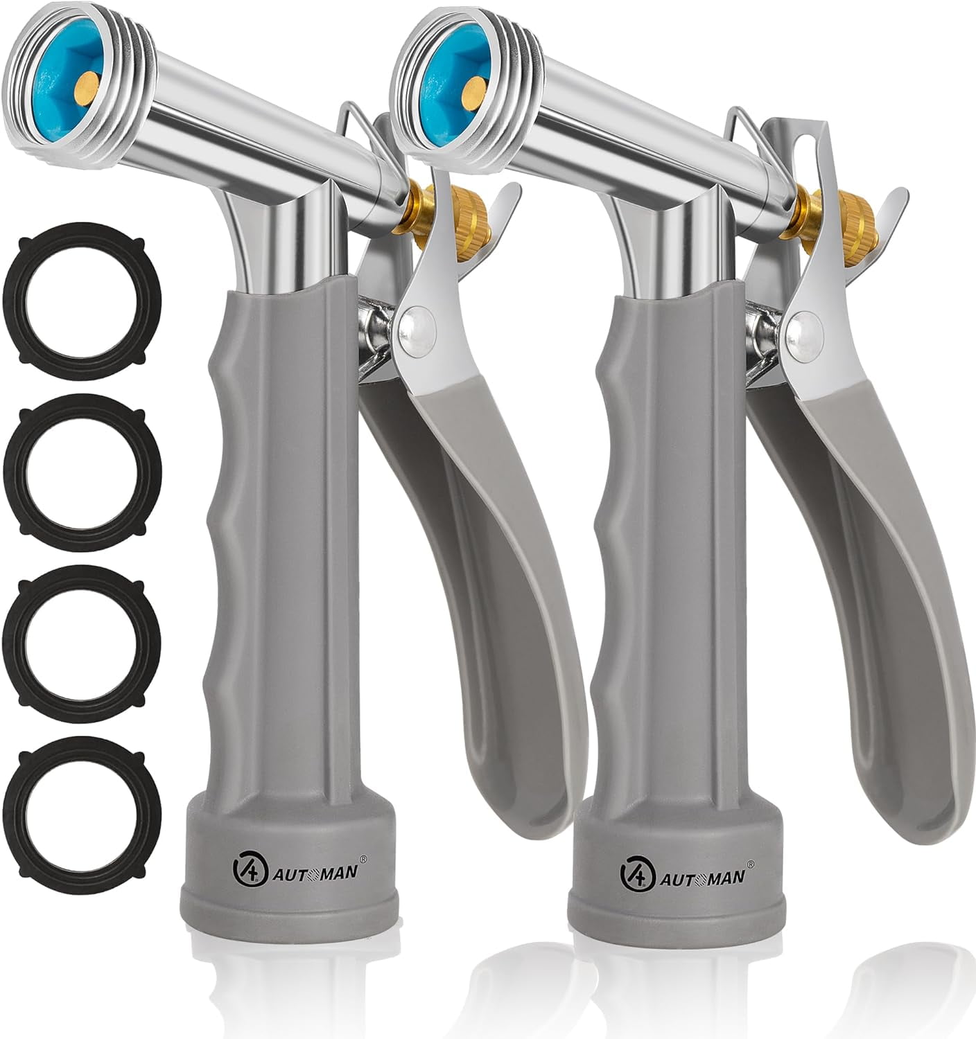 Full Size Garden Hose Nozzle 2 Pack, High ure Pistol Grip Water Sprayer with Threaded Front, Adjustable Spray Flow for Washing Car, Cleaning Ground, Watering Plants