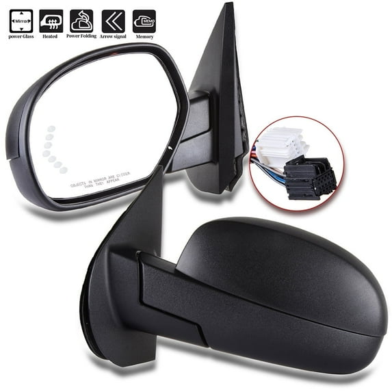 AUTOMUTO Black Rear-vision Mirror Left and Right Side View Mirror Power Folding Memory Power Adjustment Heated turn Signal Light Fit 2007-2013 For Chevy Silverado For GMC Sierra 1500 2500 HD 3500 HD