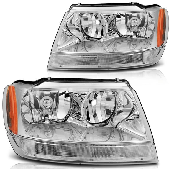 AUTOMUTO Headlight Assembly Chrome Housing Amber Corner Clear Lens for Jeep Grand Cherokee 1999-2004 55155553AE 55155553AD 55155553AB 55155552AE