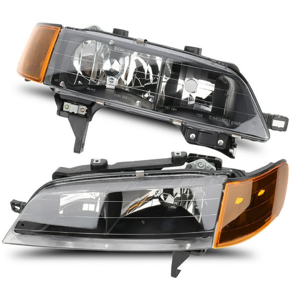 AUTOMUTO Headlights Assembly Black Housing Amber Reflector Clear Lens for Honda For Accord 1994-1997 33150-SV4-A02 33100-SV4-A02 33150SV4A02 33100SV4A02
