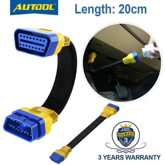 AUTOOL 16 Pin 7.87-Inch OBD2 Scanner Bluetooth Fouling Resistant Nylon Waterproof Adapter, OBDII Male to Female Cable Universal Extension Flexible Cable Wire
