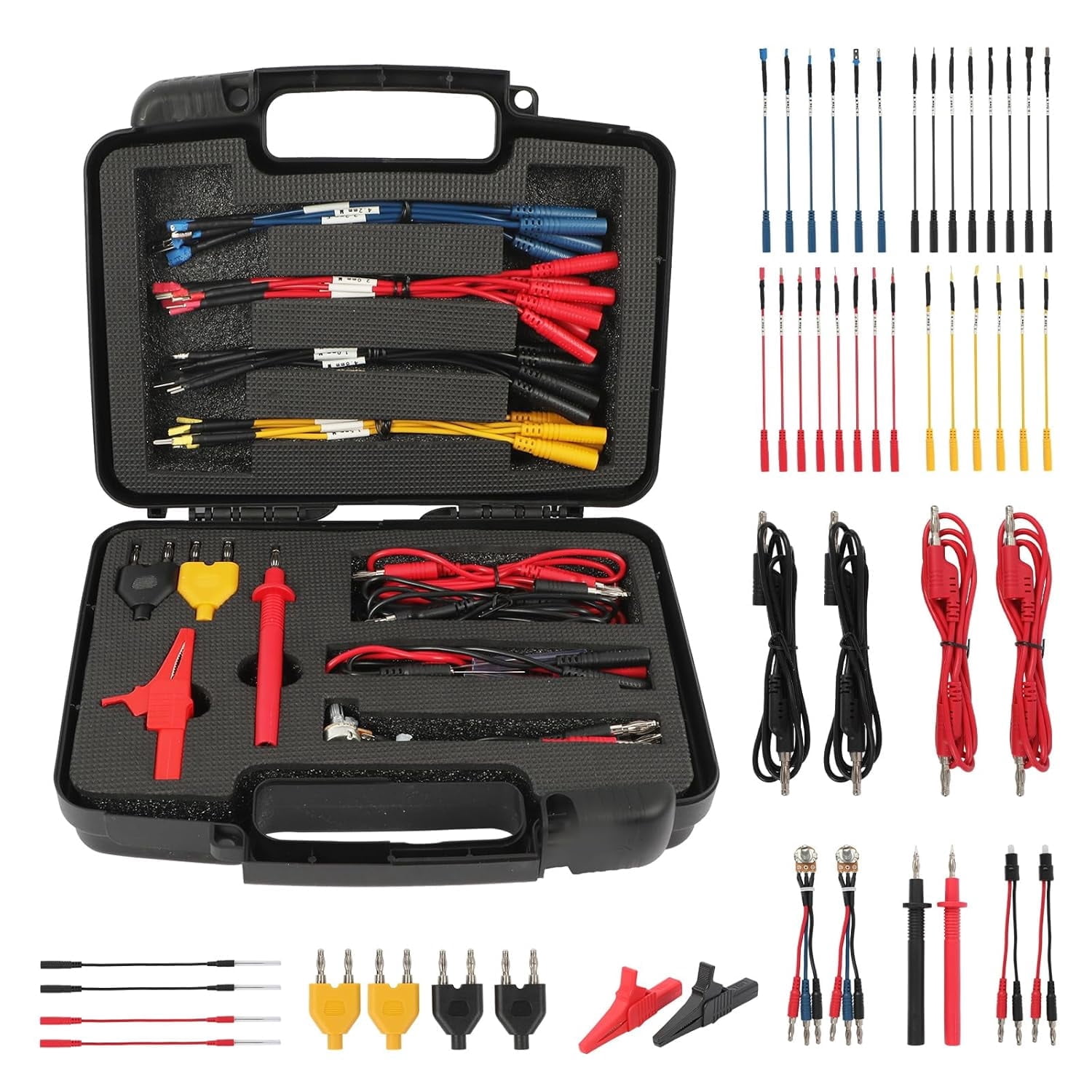 AUTOOL 48PC Terminal Pin Test Lead Kit, Silicone Multimeter Test Probe Set with Wire Piercing Probes, Alligator Clips, Test Hook Clips (32A/1000V), Banana Plugs, Jumpers, Tweezers