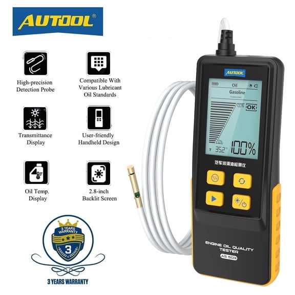 AUTOOL AS503 Auto Engine Oil Tester, Gasoline Diesel Engine Oil Quality Detector Transmittance Temp Detector Analyzer W/ High Precision Optical Probe