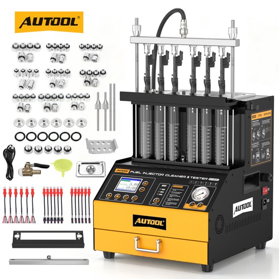 AUTOOL Fuel Injector Cleaner Tester Machine for GDI EFI FSI, 6 Cylinders 2000ml Ultrasonic Wave Fuel Injector Clean Test Machine, 0-40ms Pulse Settings, 0.1ms Step, CT500