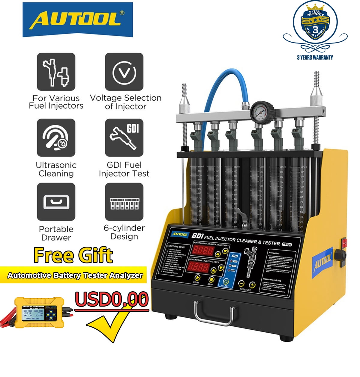 AUTOOL Automobile GDI Fuel Injector Cleaner Machine, 6 Cylinders