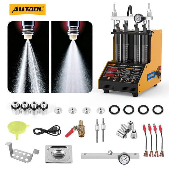 AUTOOL Automotive Fuel Injector Tester Cleaner 110V/220V 4 Cylinder Ultrasonic Wave Fuel Injector Clean Machine W/ Smart Control Panel for Cars Motorcycles