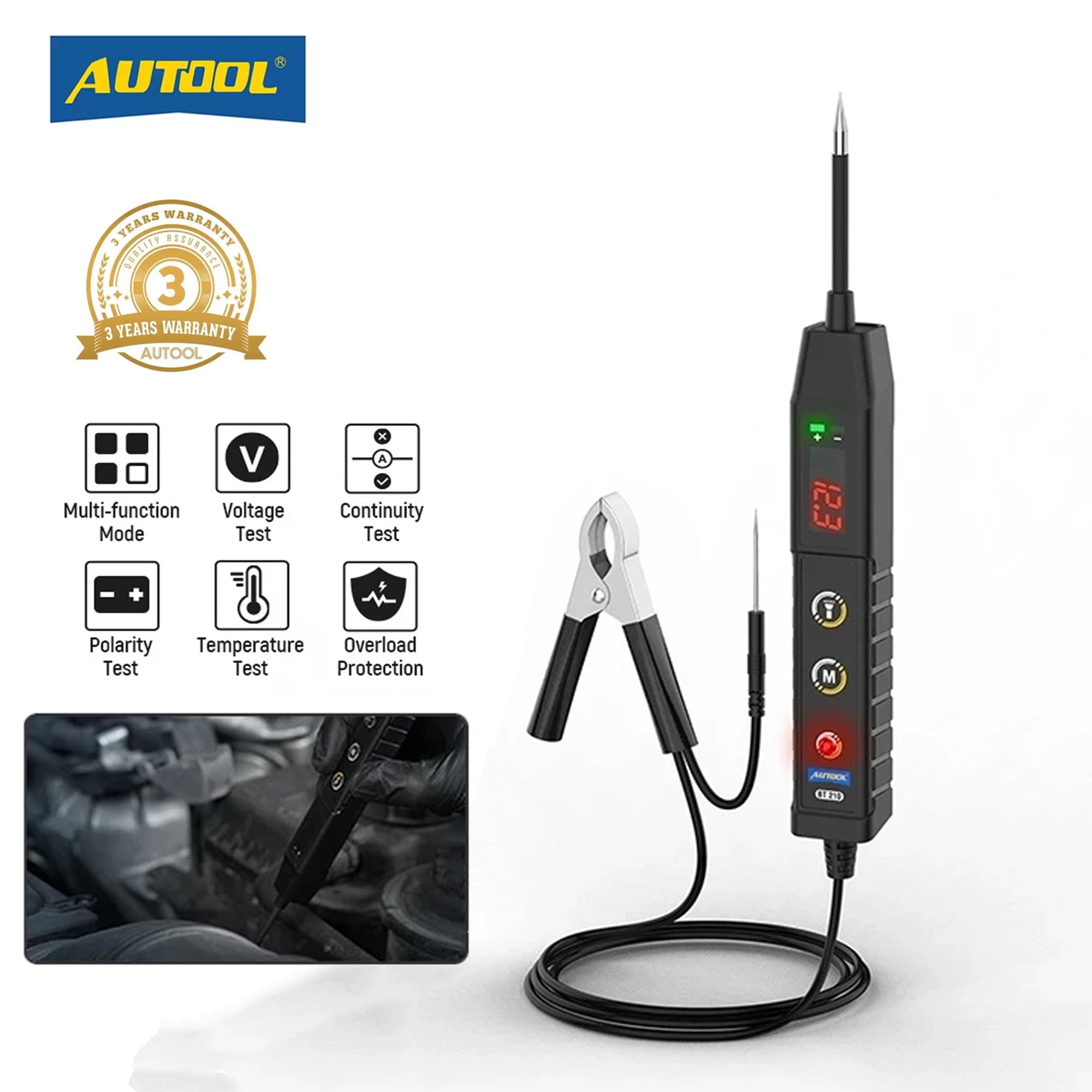 AUTOOL BT210 Power Circuit Tester, 9V-30V DC, Voltage, Continuity, for Cars, Trucks, Motorcycles