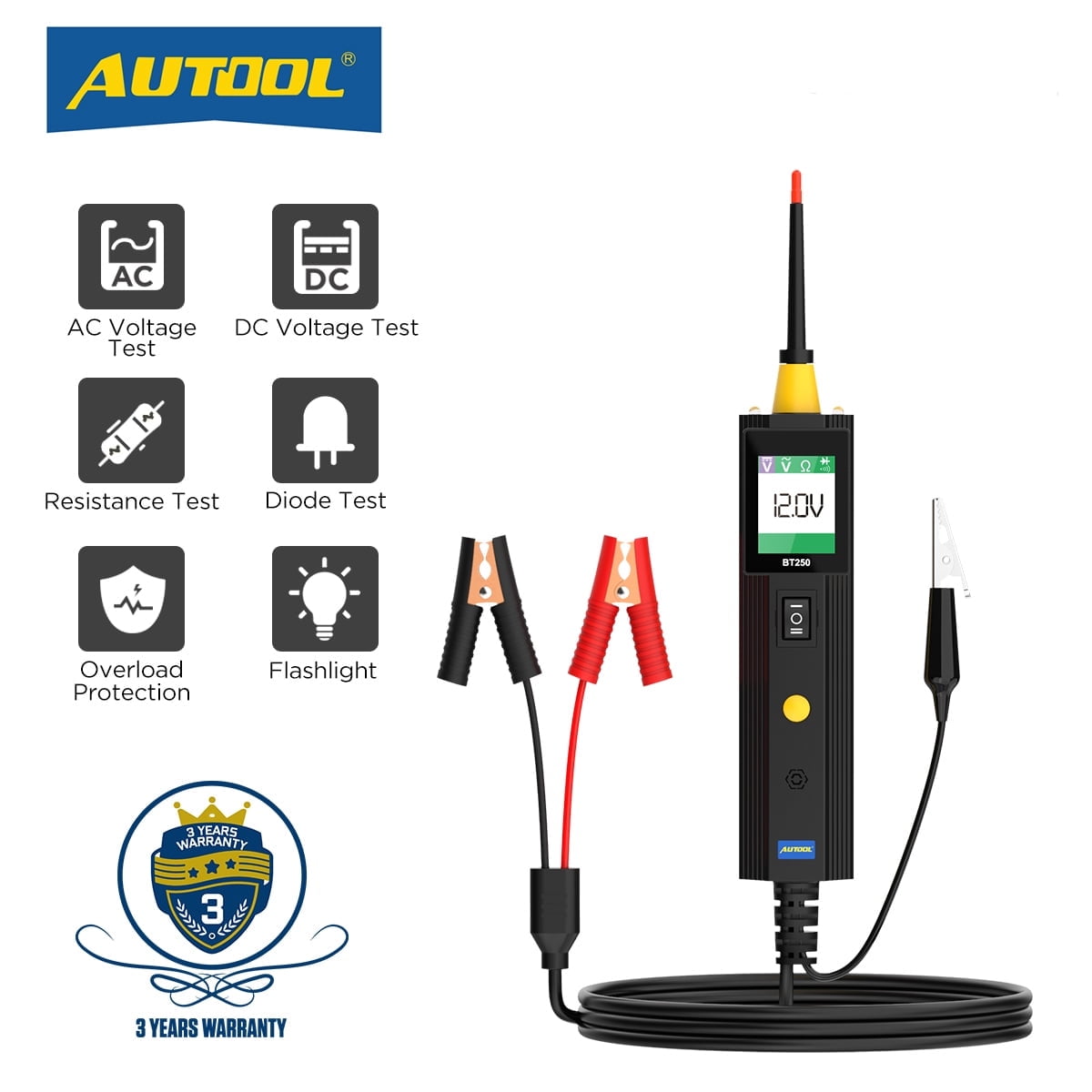 AUTOOL BT250 Automotive Power Circuit Probe Tester 60 inch Wire Tester