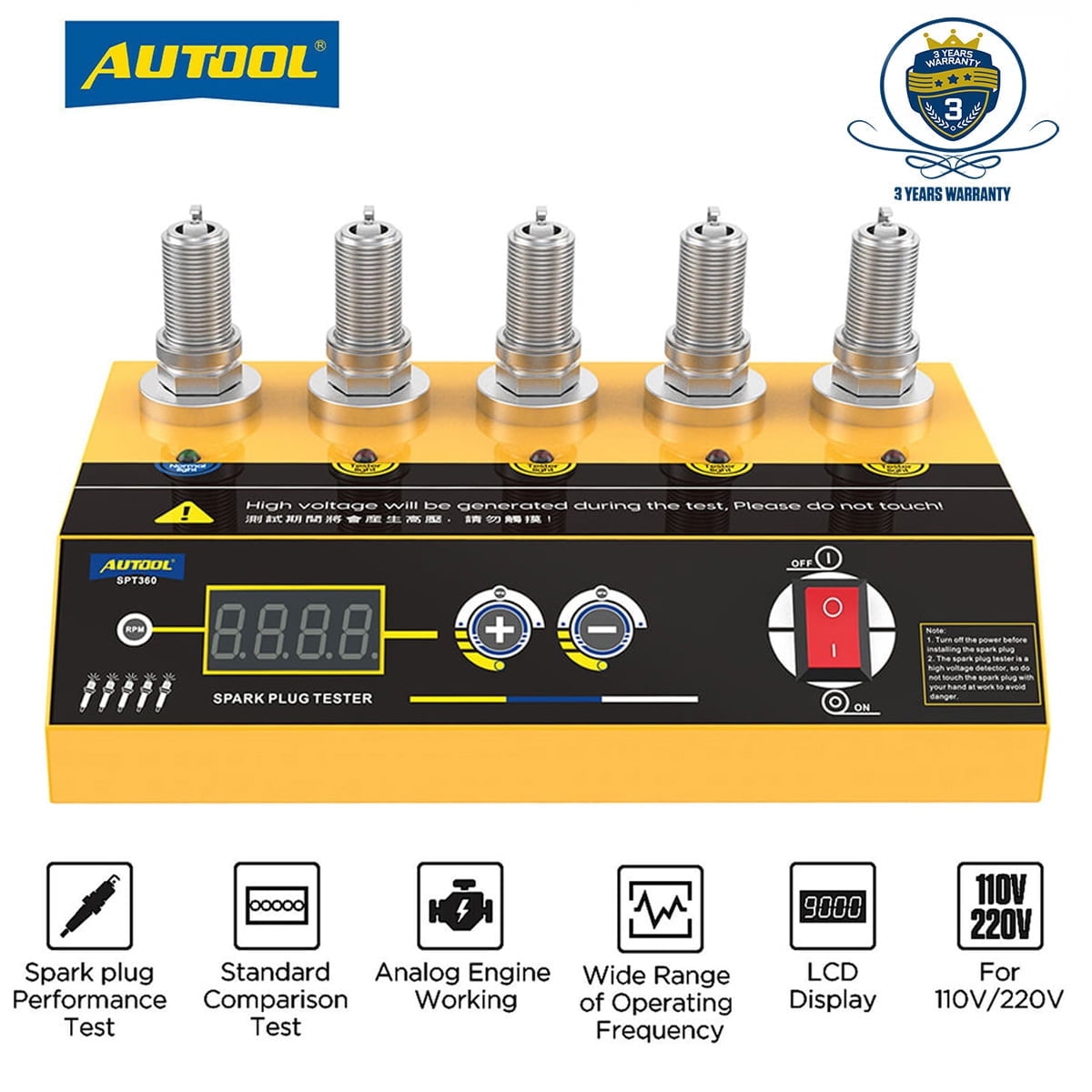 AUTOOL Car Spark Plug Tester, 5 Holes Spark Plugs Detector Ignition Plug Analyzer 9000rpm