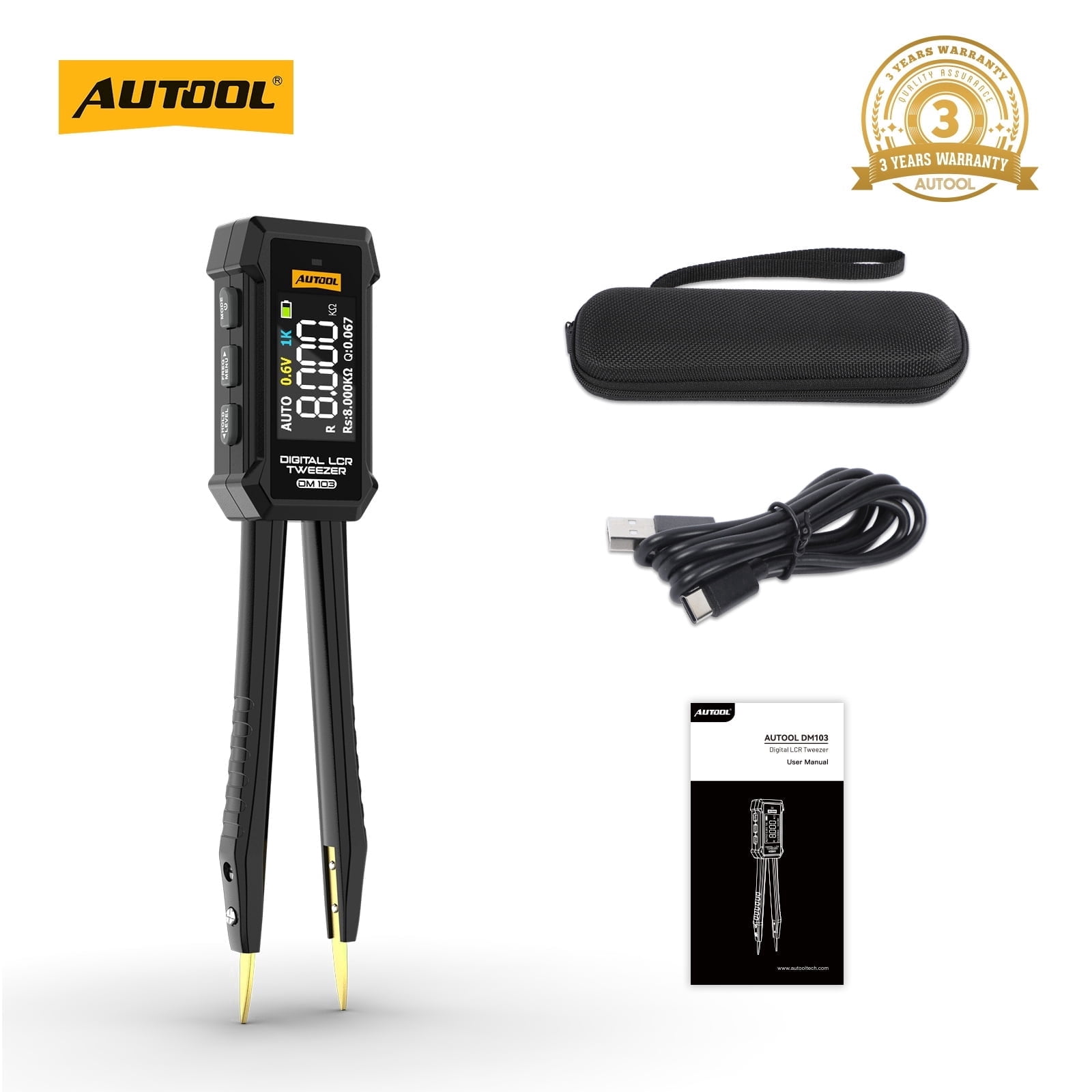 Autool DM103 Digital LCR Tweezer, Resistance Capacitance Inductance Tester for Automotive Circuit Diagnosis, with Resistance Capacitance Diode Mode