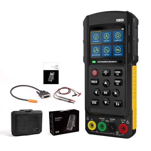 AUTOOL DM301 Automotive Diagnostic Multimeter with Oscilloscope, 2.8" Color Display, True RMS, Data Storage SD Card, Portable Toolbox Kit
